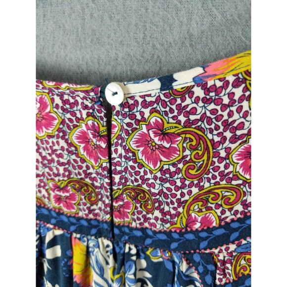 ENTRO Women Tunic Dress SZ M Patchwork Floral Lace Flare Pleated 3/4 Sleeve Boho - Picture 8 of 9